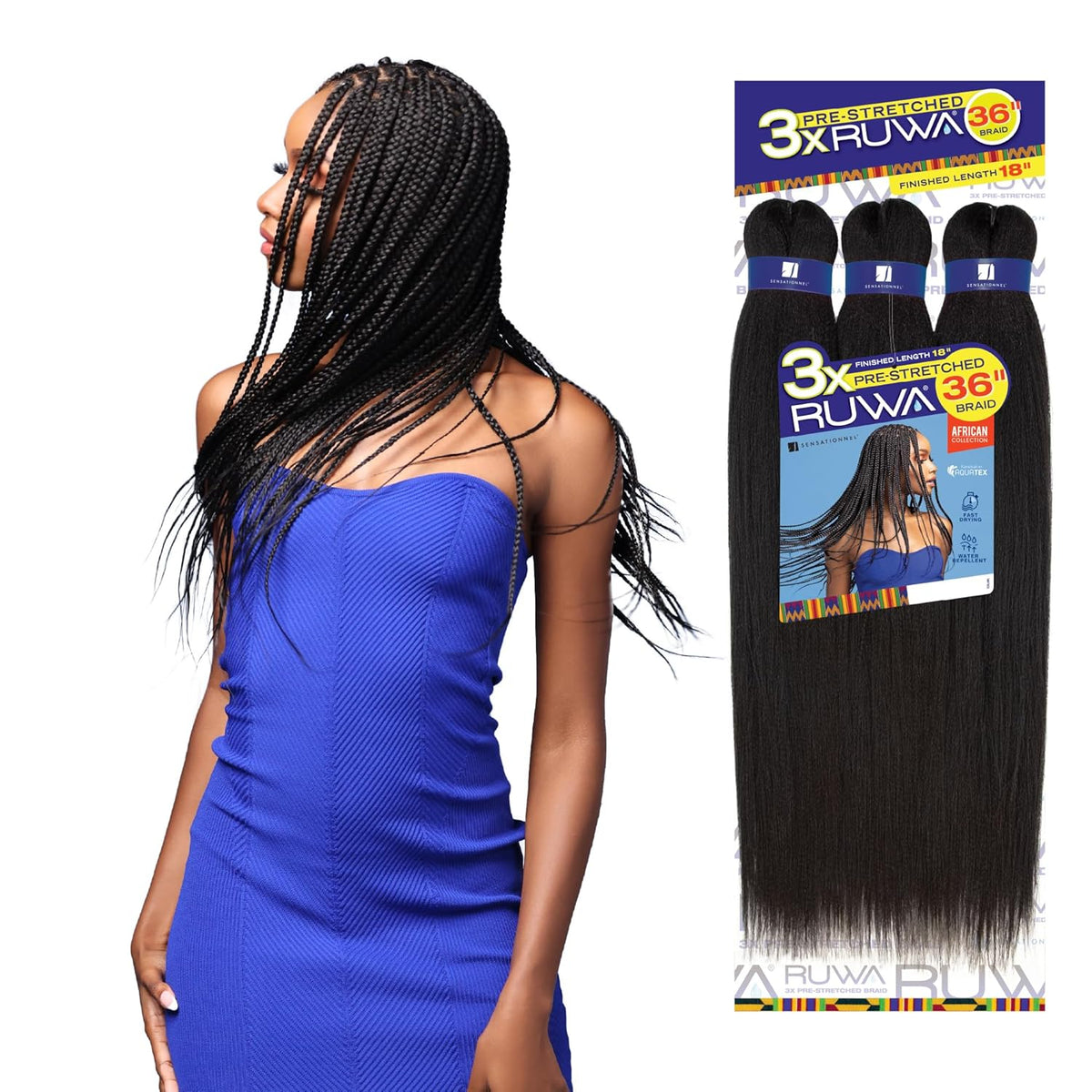 Sensationnel Ruwa pre stretched pre layered water repellent synthetic braiding hair extension 1 PACK