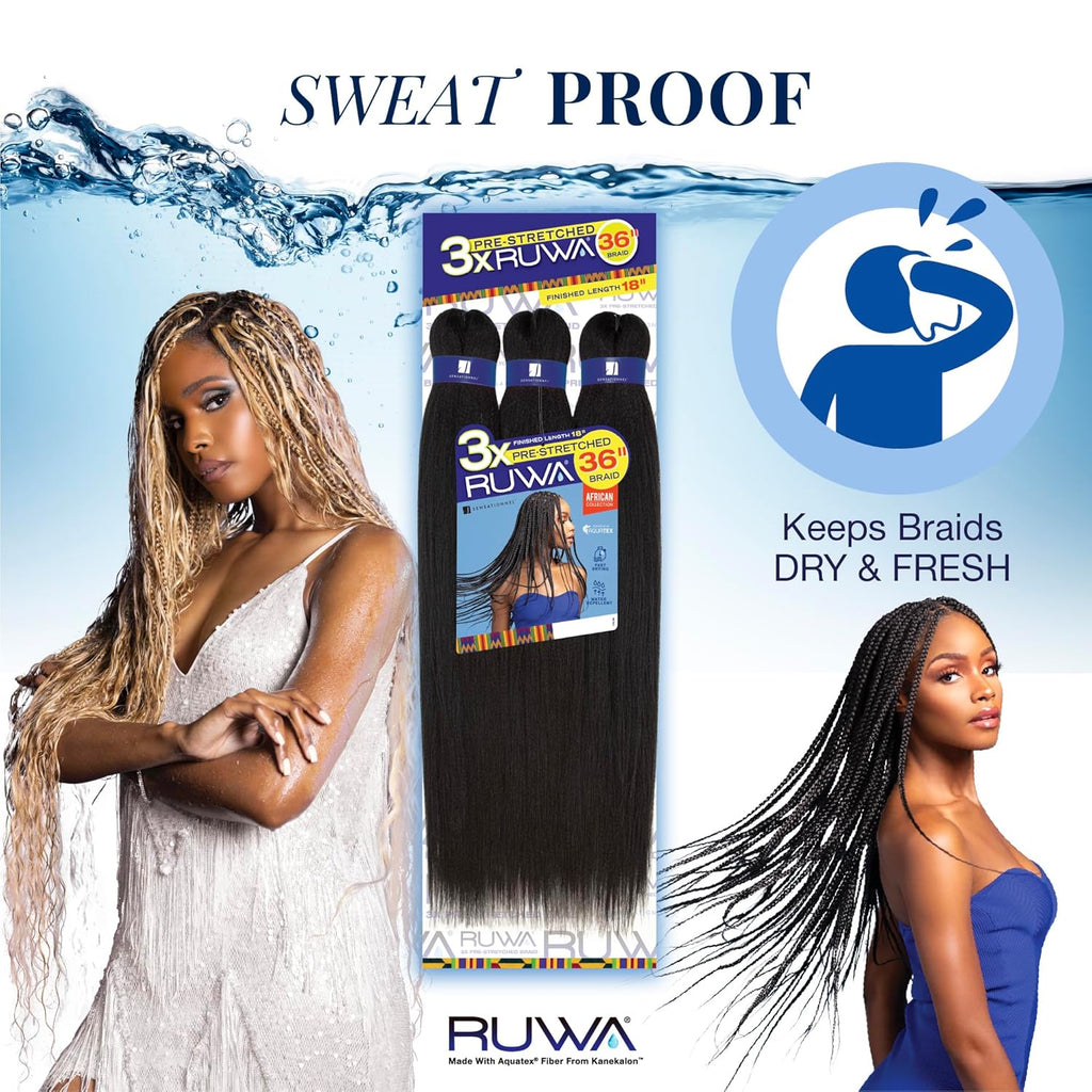 Sensationnel Ruwa pre stretched pre layered water repellent synthetic braiding hair extension 1 PACK