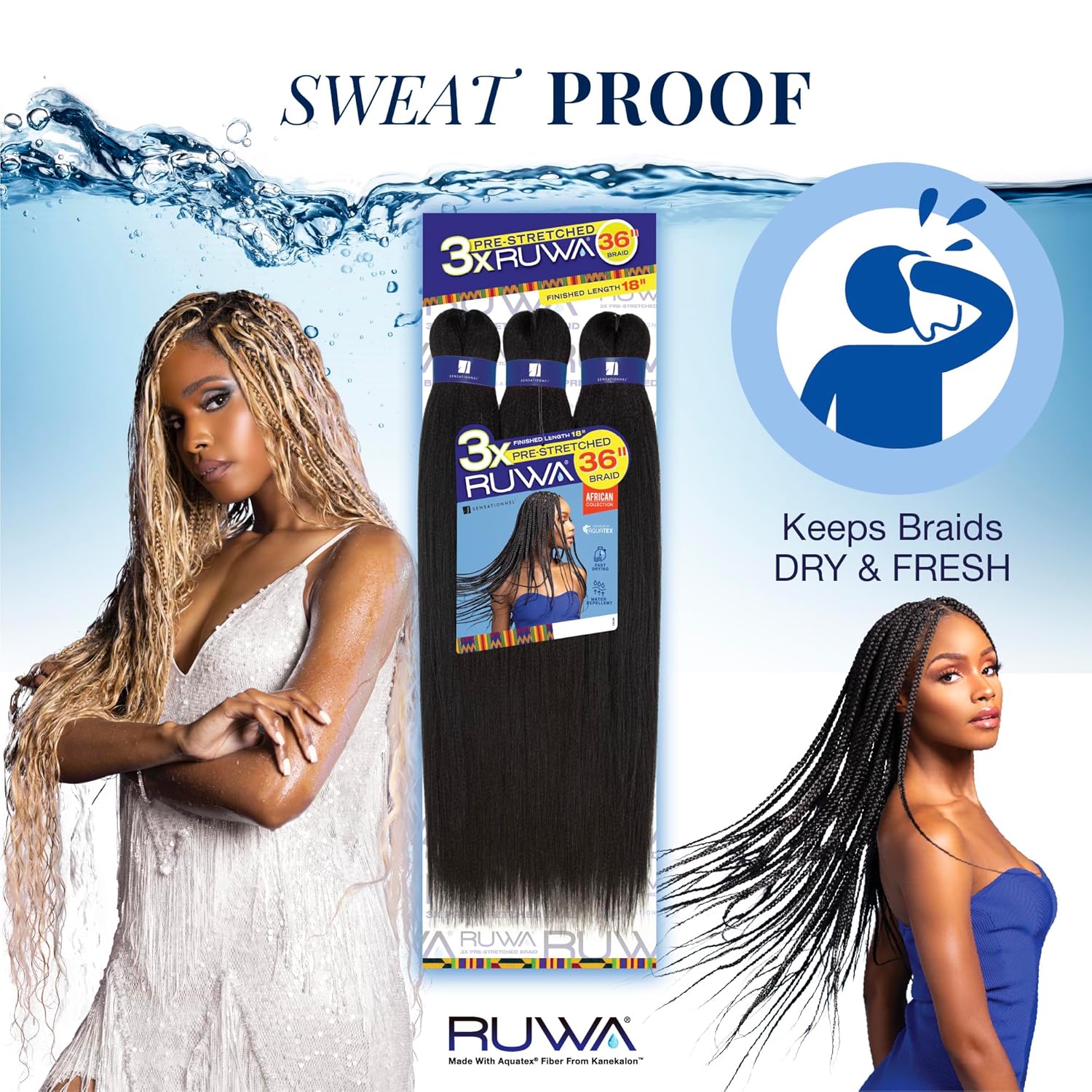 Sensationnel Ruwa pre stretched pre layered water repellent synthetic braiding hair extension 1 PACK
